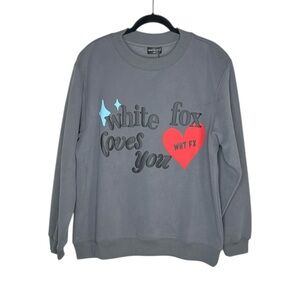 White Fox It's True White Fox Loves You Puff Print Oversized Gray Sweatshirt M/L